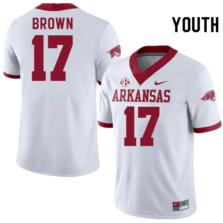 Youth #17 CJ Brown Arkansas Razorbacks College Football Jerseys Stitched-Alternate White